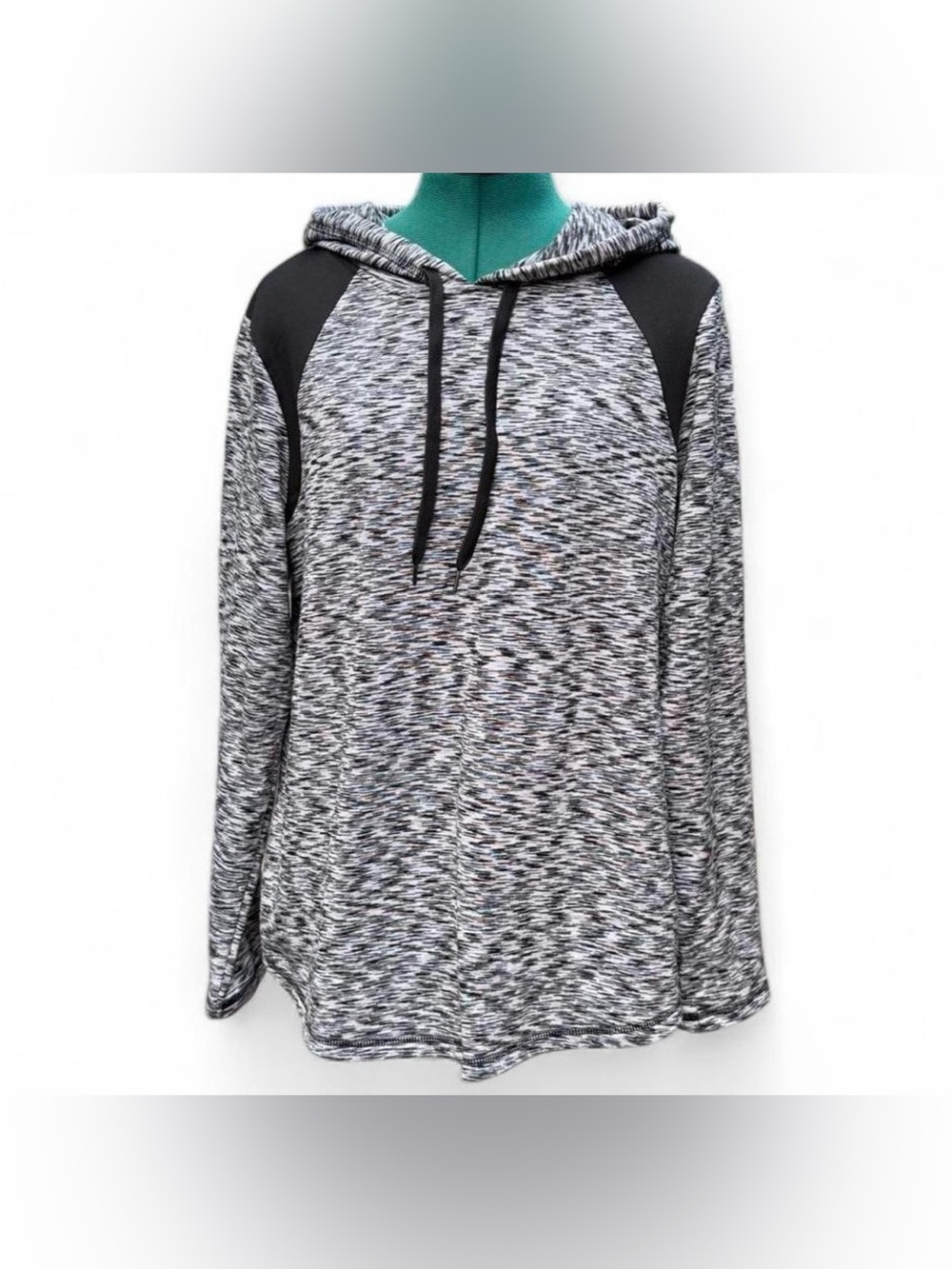 Danskin Black & White Space-Dye Hoodie with Black Shoulder Panels